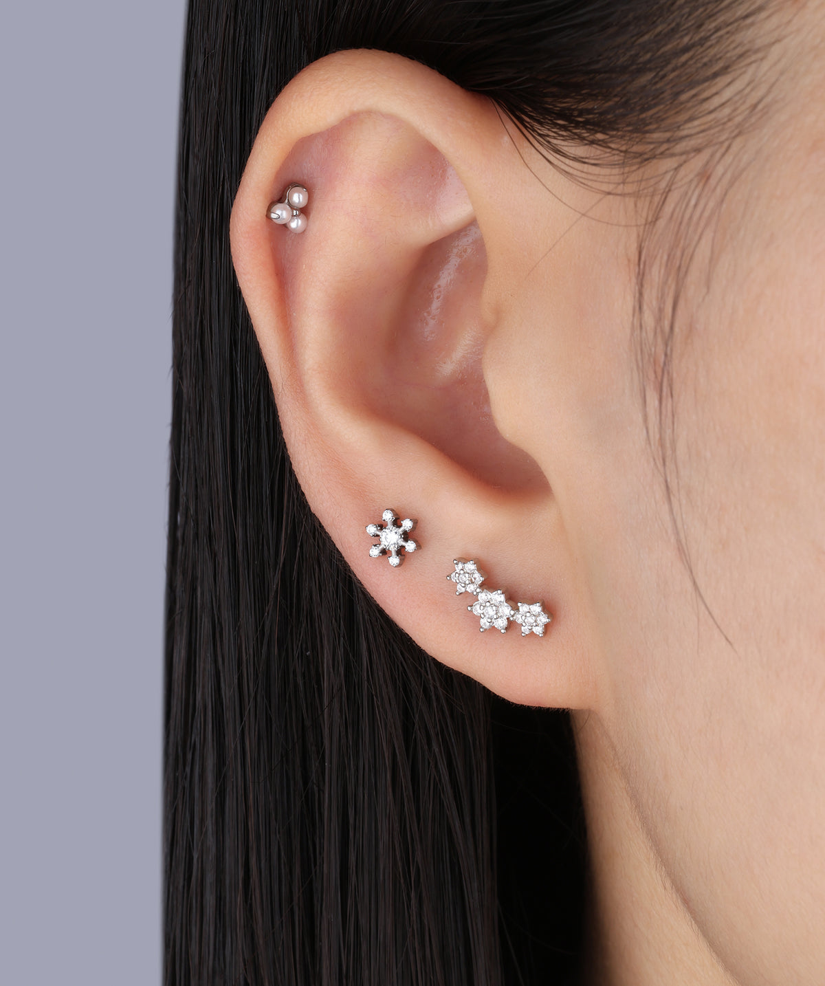 Titanium Snowflake Flatback Stud - Titanium - Helix, Conch, Flat - Oumo Jewelry