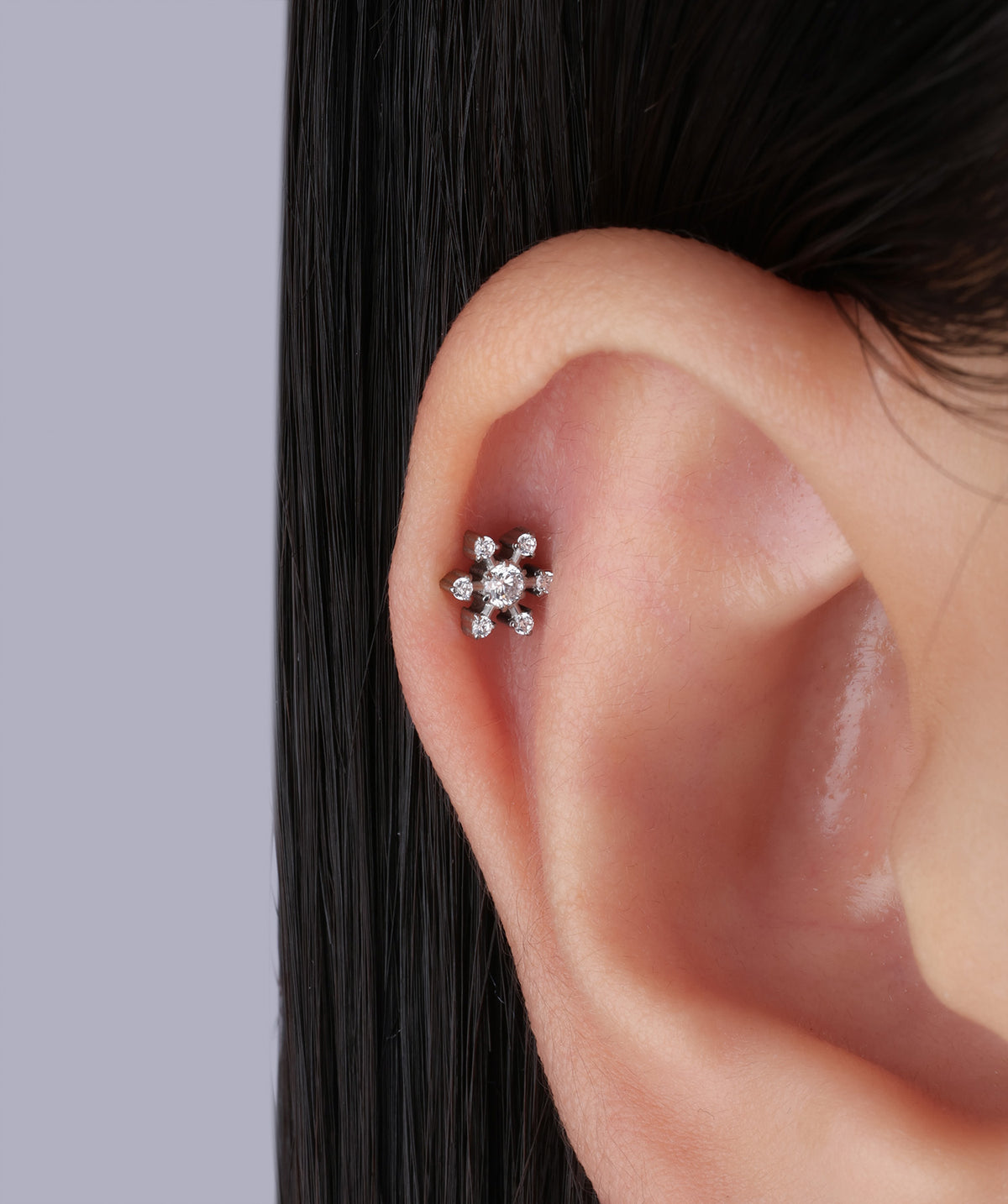 Titanium Snowflake Flatback Stud - Titanium - Helix, Conch, Flat - Oumo Jewelry