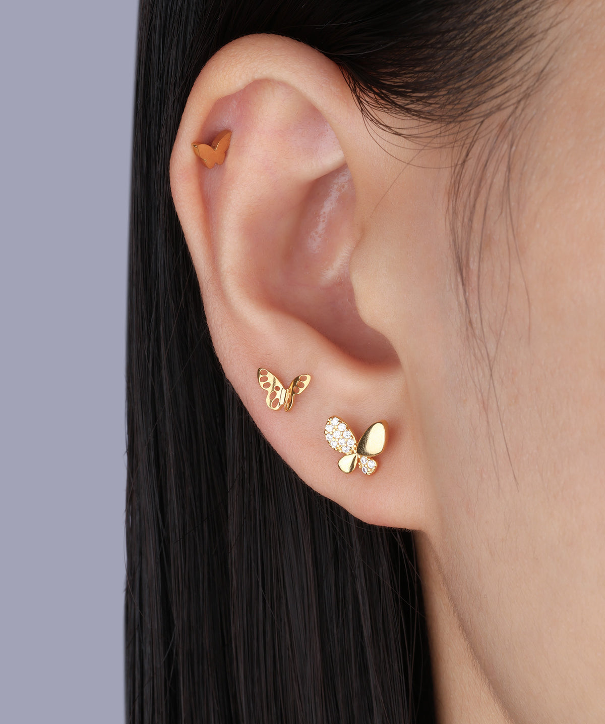 Titanium Hollow Butterfly Flatback Stud - Titanium - Helix, Upper Lobe, Conch - Oumo Jewelry