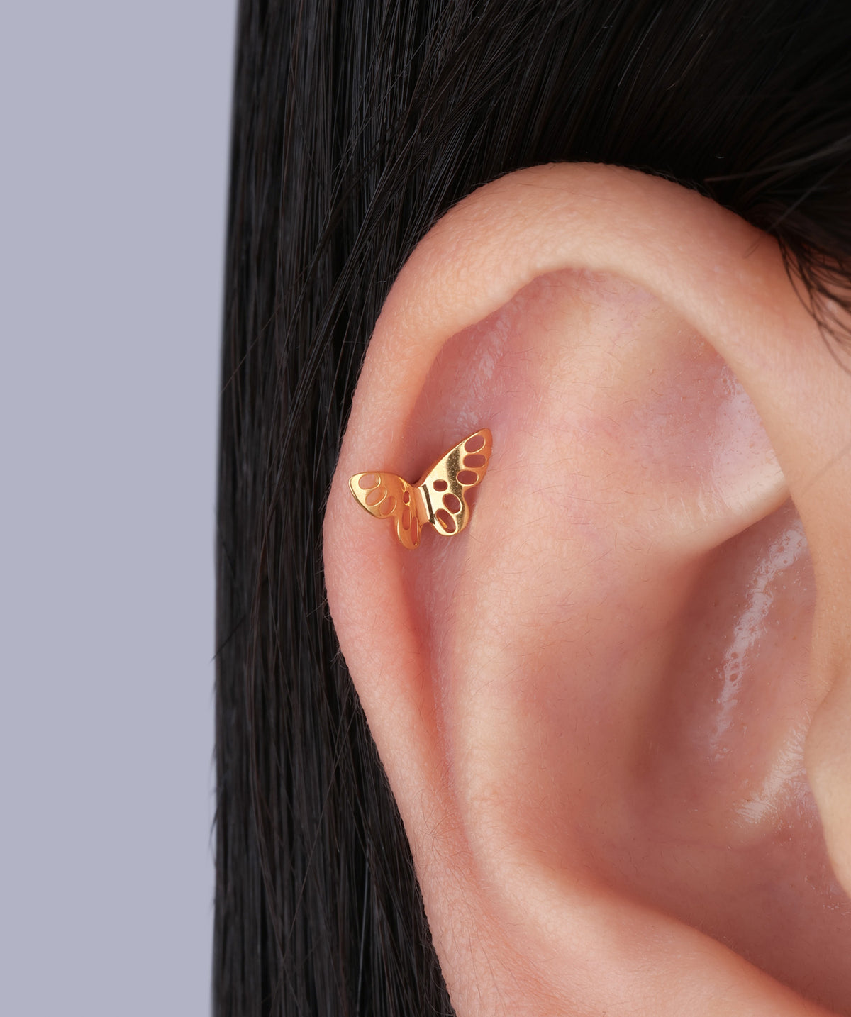 Titanium Hollow Butterfly Flatback Stud - Titanium - Helix, Upper Lobe, Conch - Oumo Jewelry