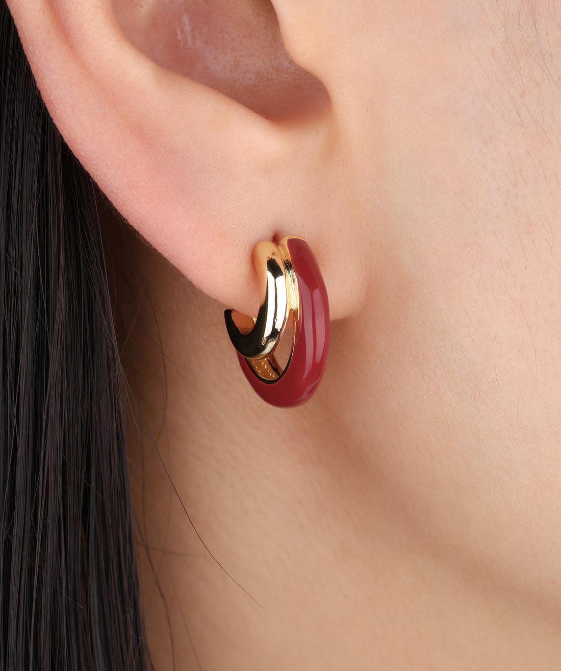 Red Enamel Double Hoops