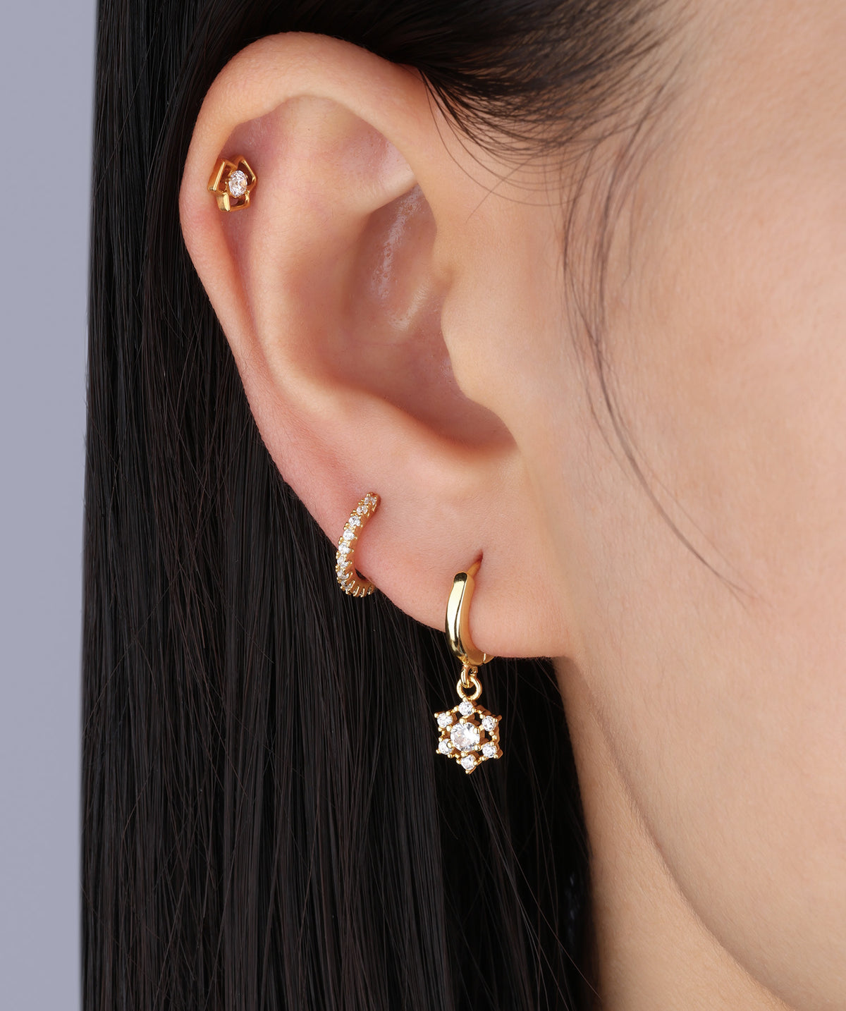 Sparkling Flower Drop - Brass - Upper Lobe, Lobe - Oumo Jewelry