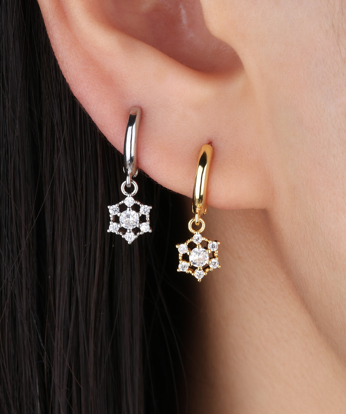 Sparkling Flower Drop - Brass - Upper Lobe, Lobe - Oumo Jewelry