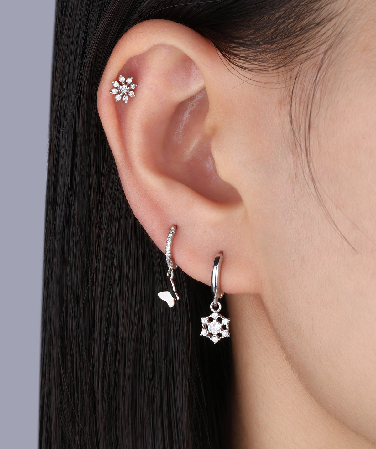 Sparkling Flower Drop - Brass - Upper Lobe, Lobe - Oumo Jewelry