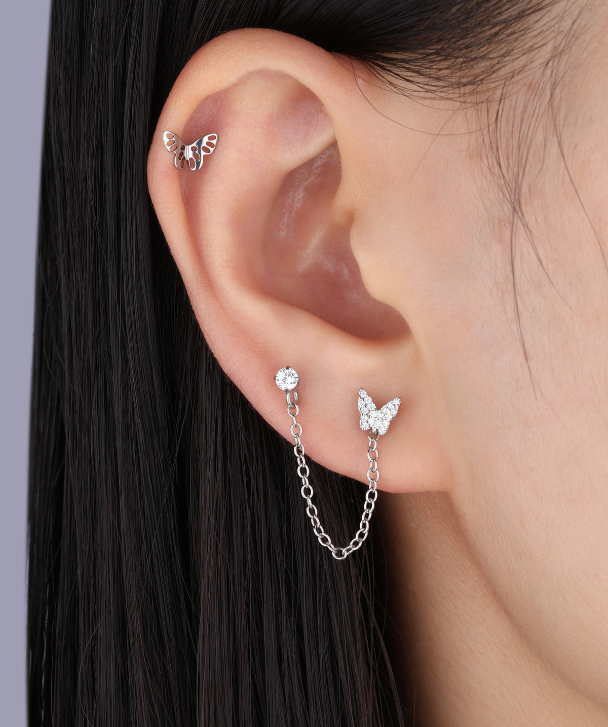 Titanium Hollow Butterfly Flatback Stud - Titanium - Helix, Upper Lobe, Conch - Oumo Jewelry