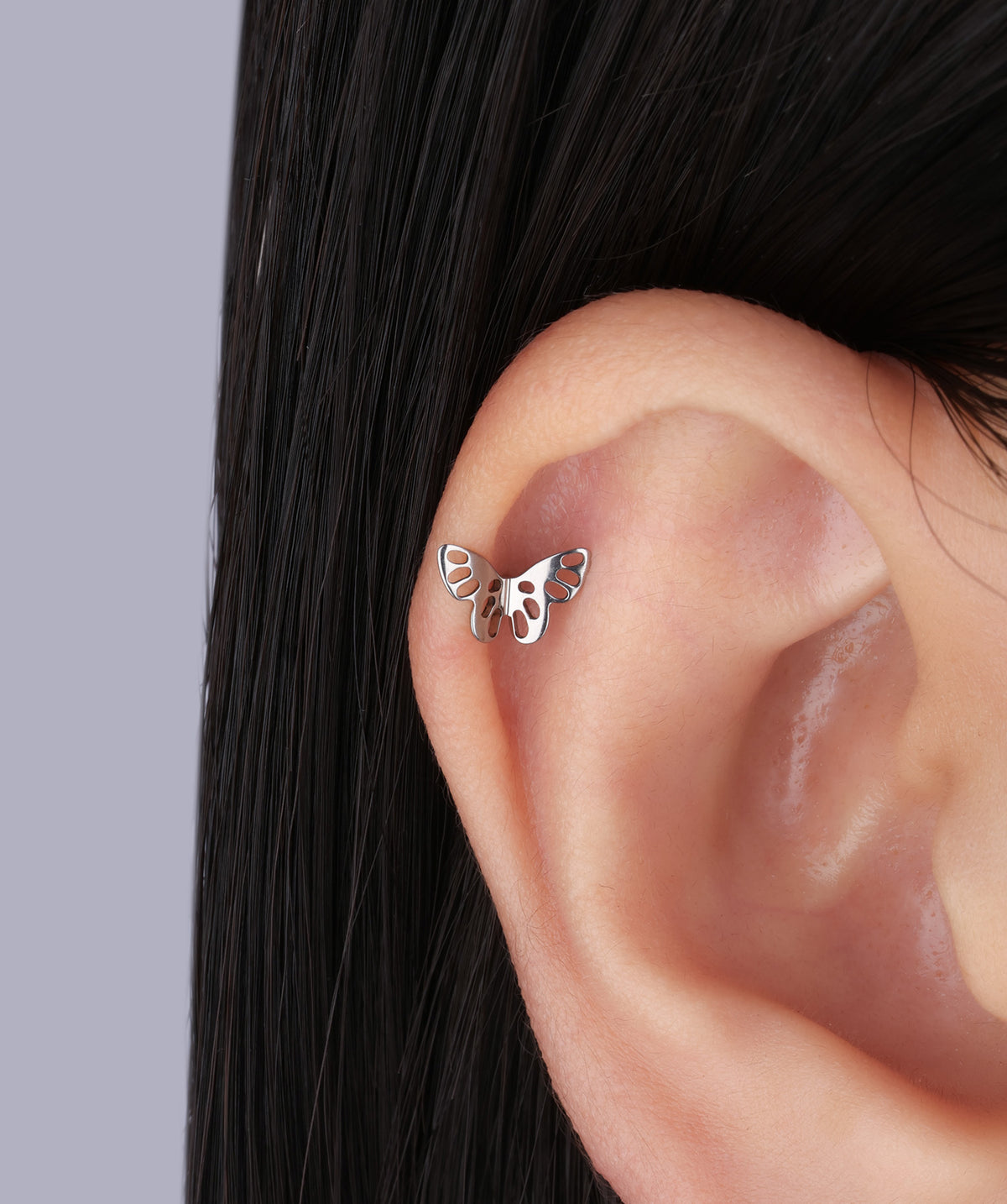 Titanium Hollow Butterfly Flatback Stud - Titanium - Helix, Upper Lobe, Conch - Oumo Jewelry