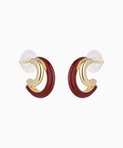 Red Enamel Double Hoops - Brass - Oumo Jewelry