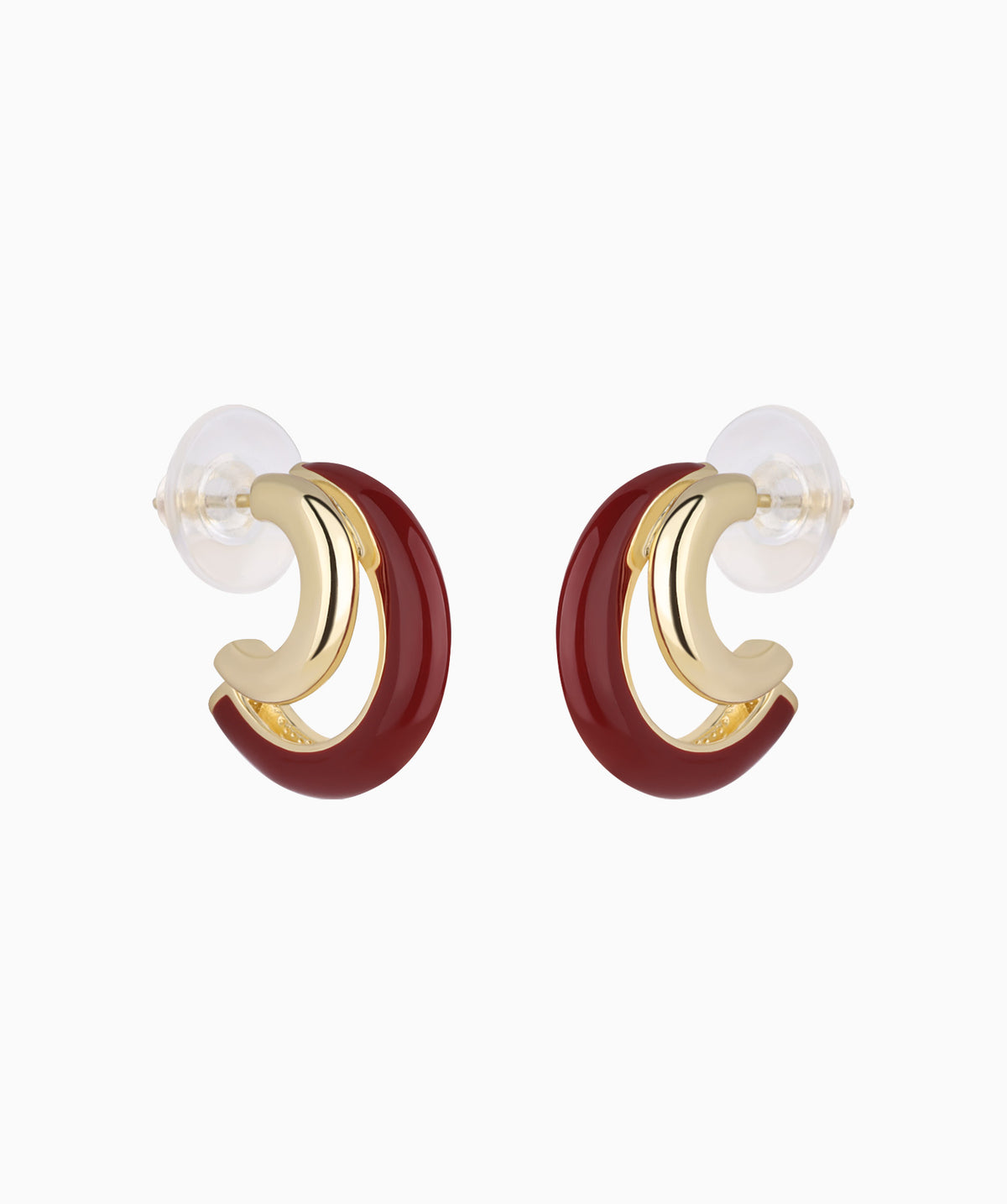 Red Enamel Double Hoops - Brass - Oumo Jewelry