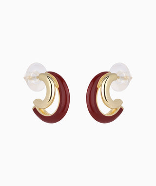 Red Enamel Double Hoops - OumoJewelry