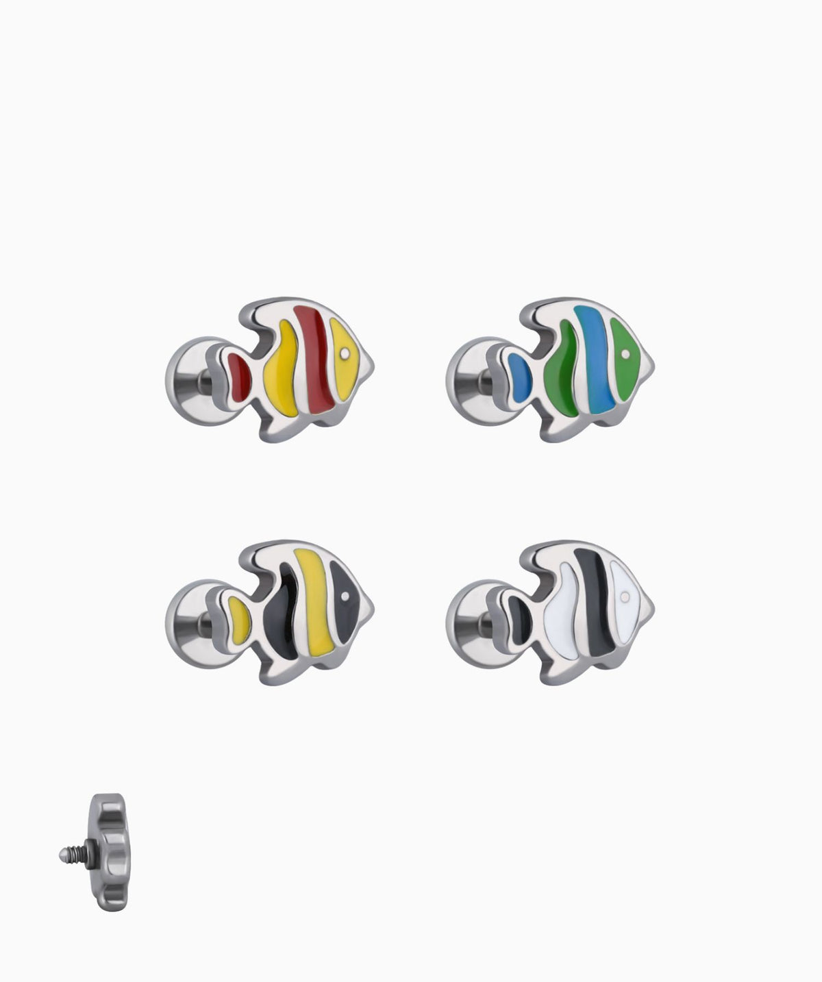 Enamel Fish Flatback Stud - Stainless Steel - Helix, Upper Lobe, Conch - Oumo Jewelry