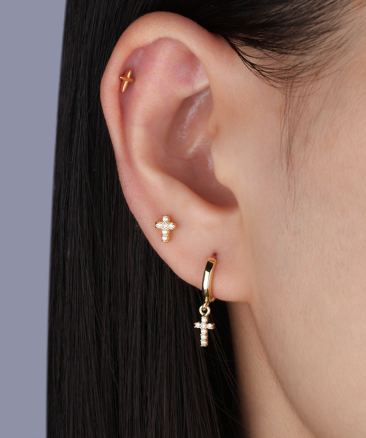 Delicate Cross Drop - Brass - Upper Lobe - Oumo Jewelry