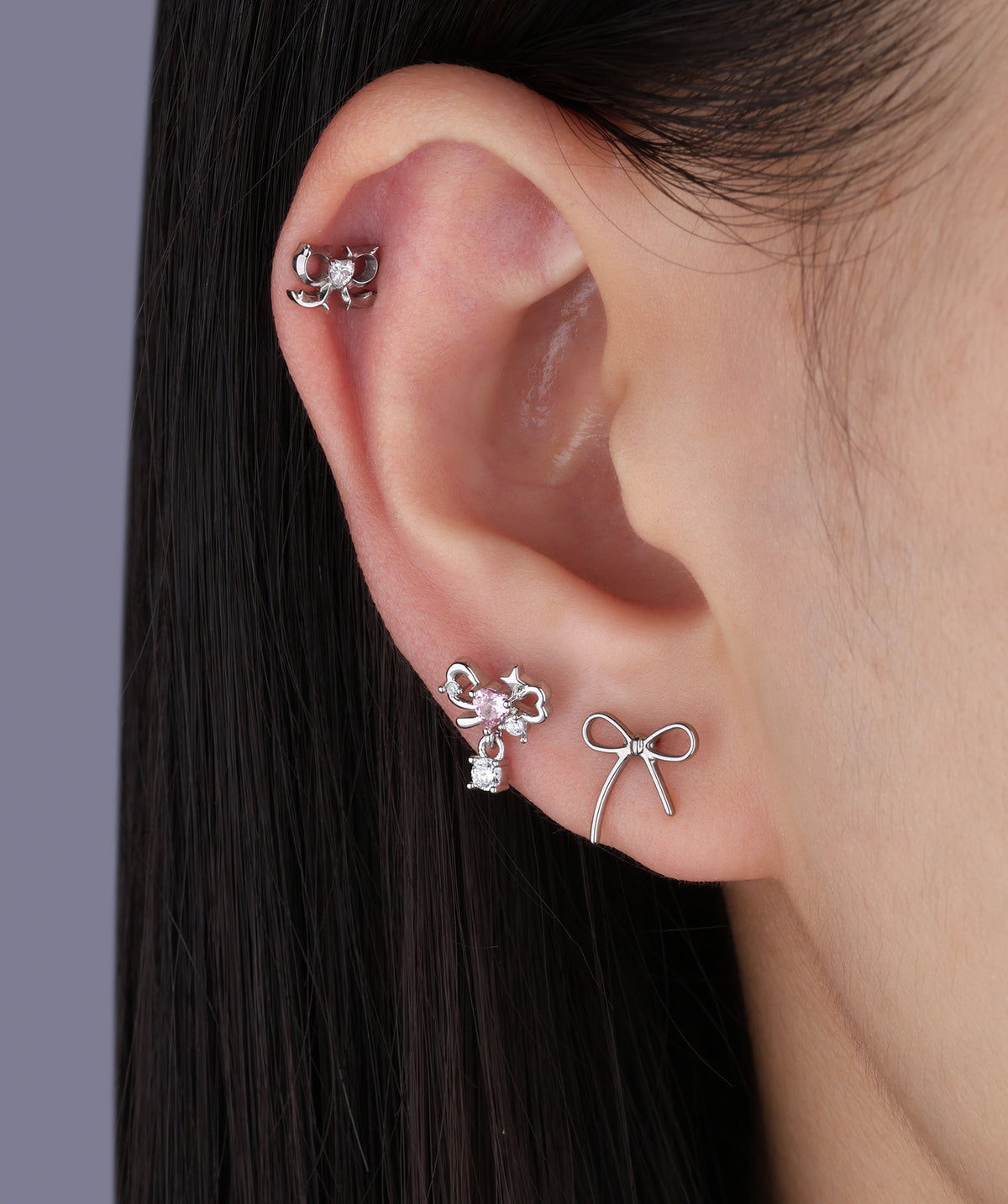 Titanium Spiked Bow Flatback Stud - Titanium - Helix, Upper Lobe, Conch - Oumo Jewelry