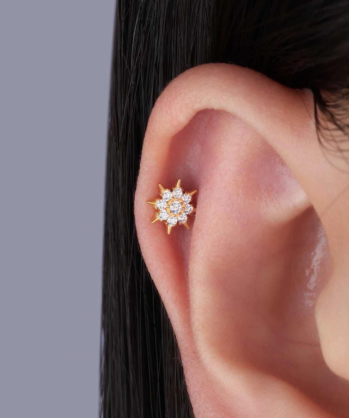 Titanium Sunflower Flatback Stud - Titanium - Helix, Conch, Flat - Oumo Jewelry