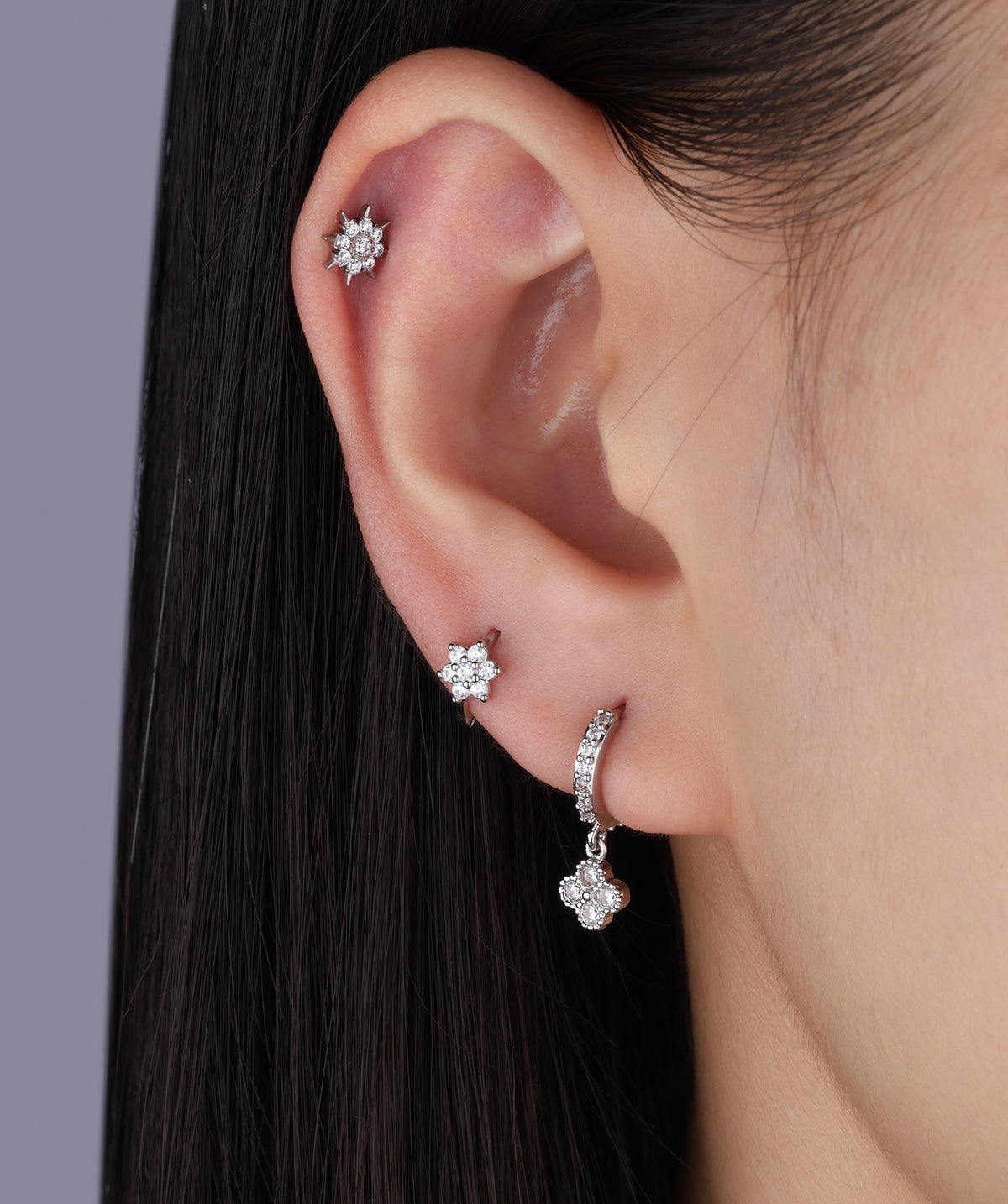 Titanium Sunflower Flatback Stud - Titanium - Helix, Conch, Flat - Oumo Jewelry