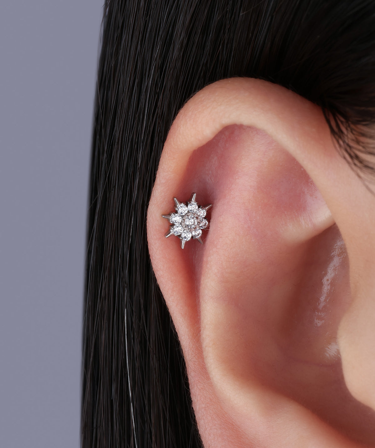 Titanium Sunflower Flatback Stud - Titanium - Helix, Conch, Flat - Oumo Jewelry