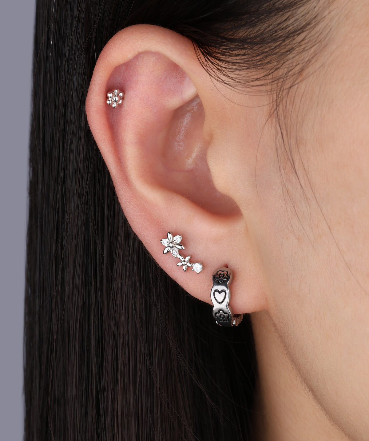 Flower & Love Hoop - Stainless Steel - Lobe - Oumo Jewelry