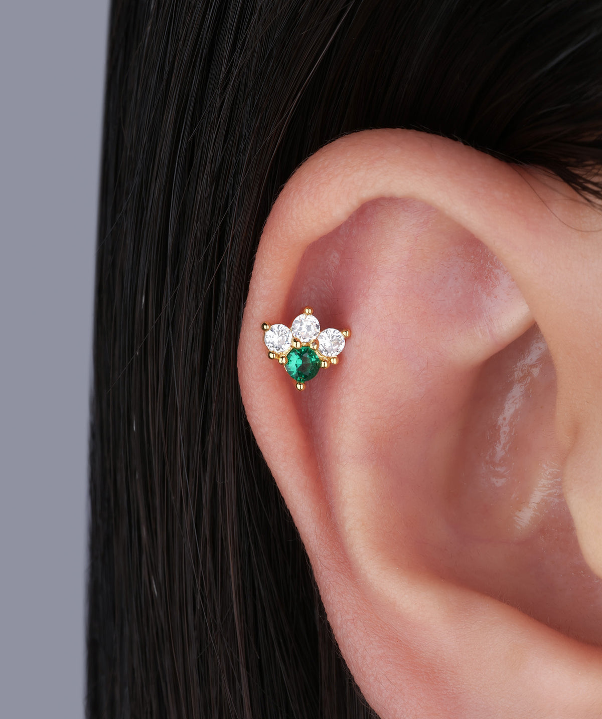 Delicate Green Gemstone Stud - Stainless Steel - Upper Lobe, Helix - Oumo Jewelry