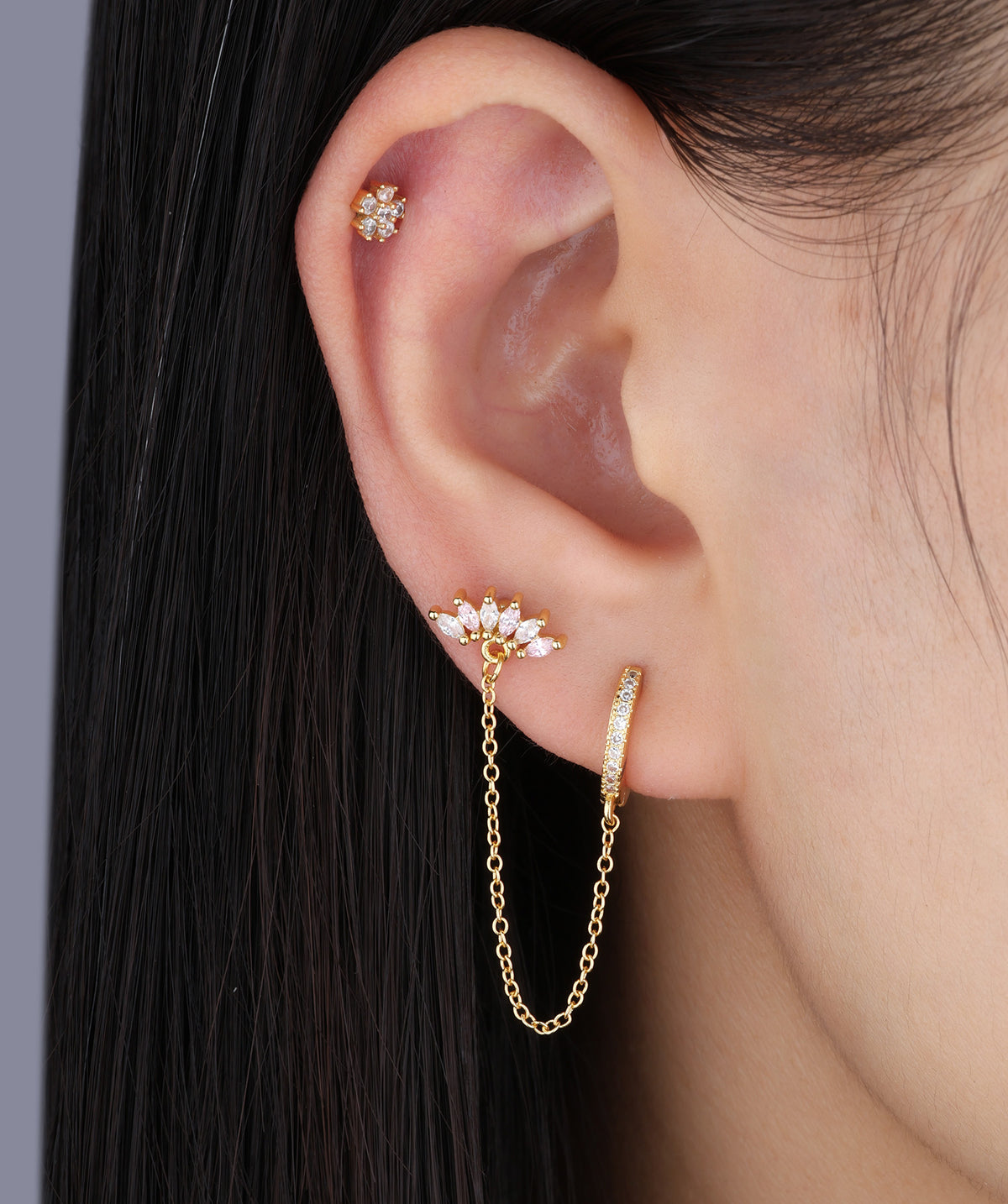 Charm Marquise Gems Chain - Brass - Lobe, Upper Lobe - Oumo Jewelry