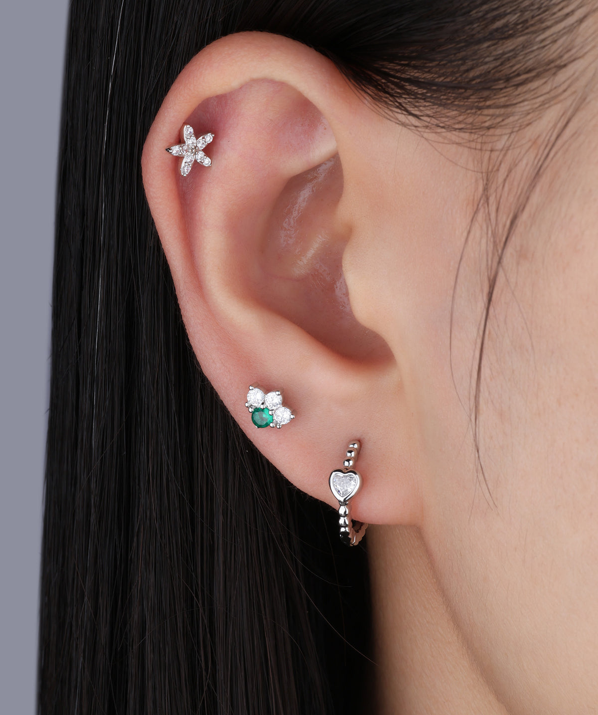 Delicate Green Gemstone Stud - Stainless Steel - Upper Lobe, Helix - Oumo Jewelry