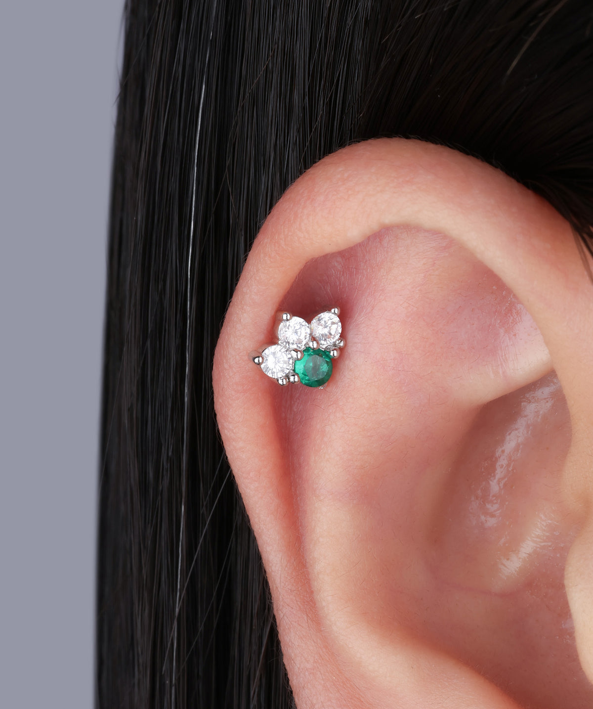 Delicate Green Gemstone Stud - Stainless Steel - Upper Lobe, Helix - Oumo Jewelry