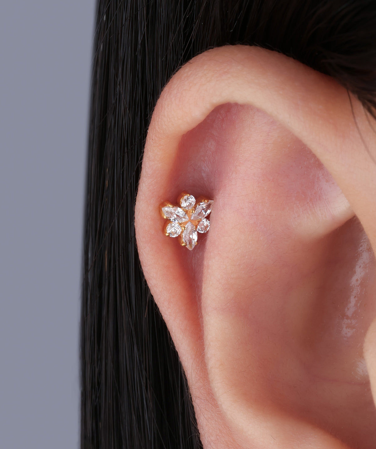 Titanium Shiny Dragonfly Flatback Stud - Titanium - Helix, Upper Lobe, Conch - Oumo Jewelry