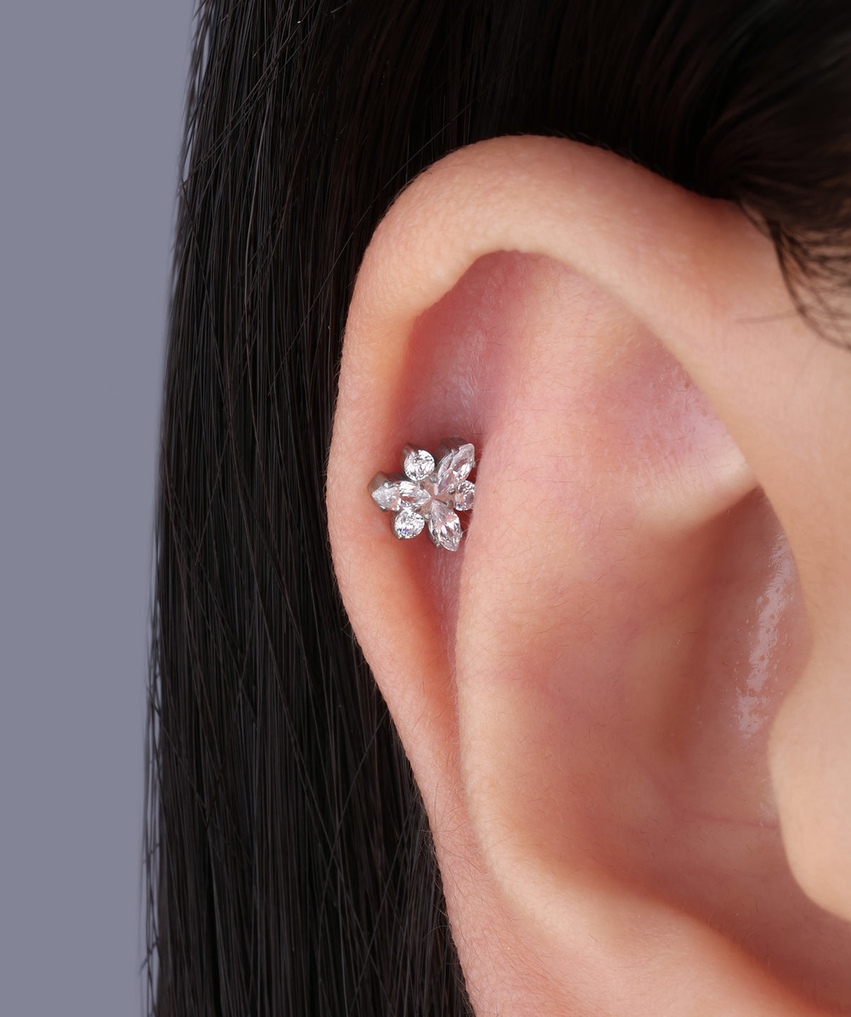 Titanium Shiny Dragonfly Flatback Stud - Titanium - Helix, Upper Lobe, Conch - Oumo Jewelry