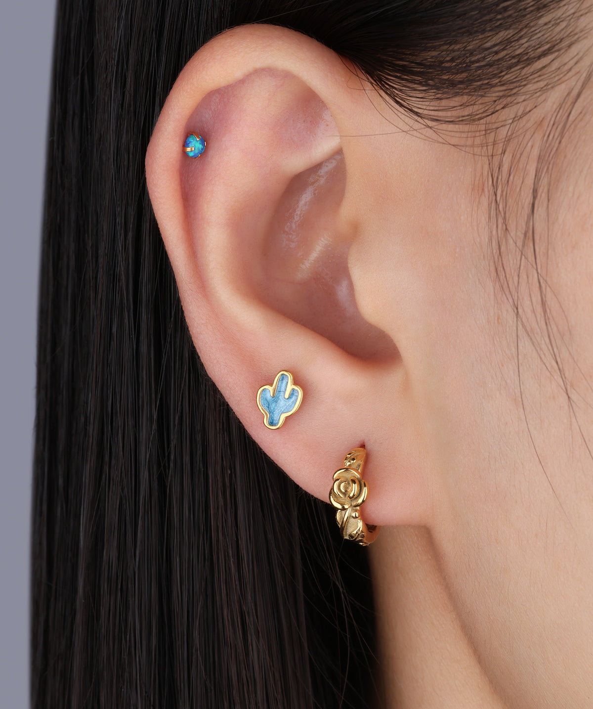 Enamel Cactus Flatback Stud - Stainless Steel - Helix, Upper Lobe, Conch - Oumo Jewelry