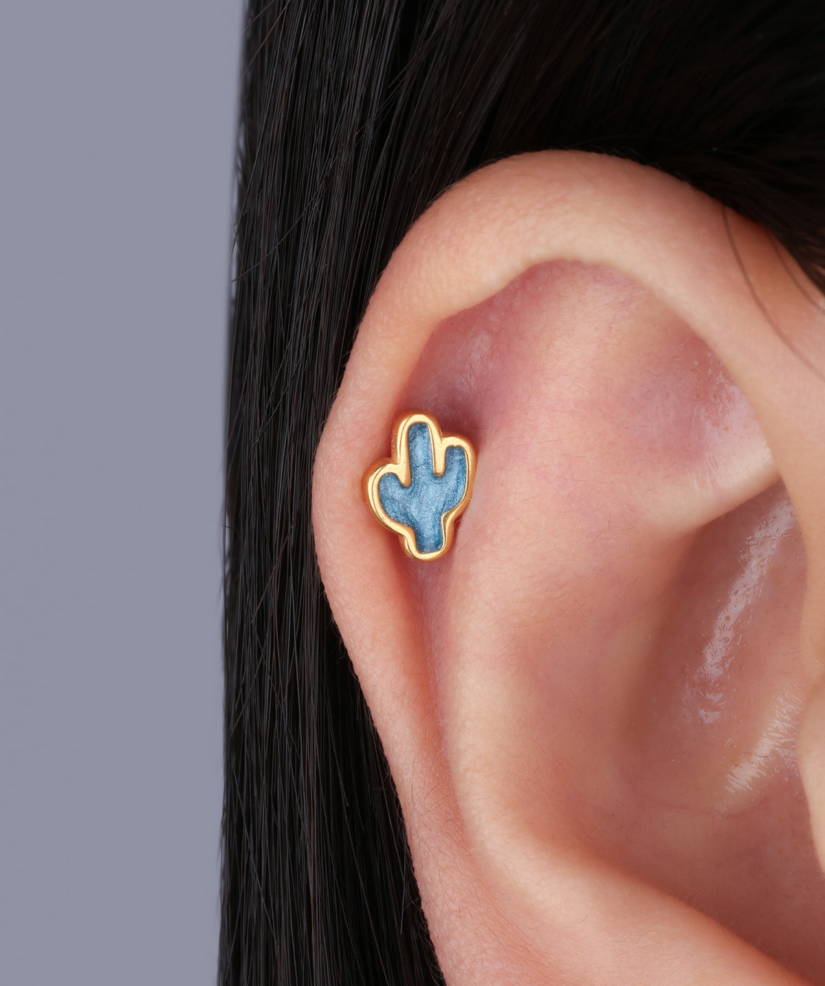 Enamel Cactus Flatback Stud - Stainless Steel - Helix, Upper Lobe, Conch - Oumo Jewelry