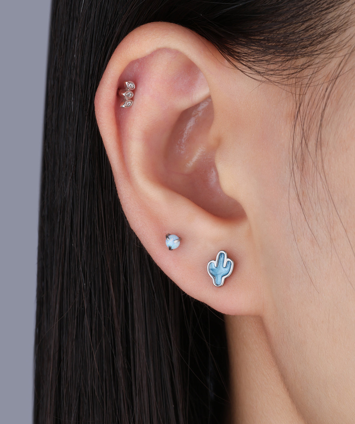 Enamel Cactus Flatback Stud - Stainless Steel - Helix, Upper Lobe, Conch - Oumo Jewelry