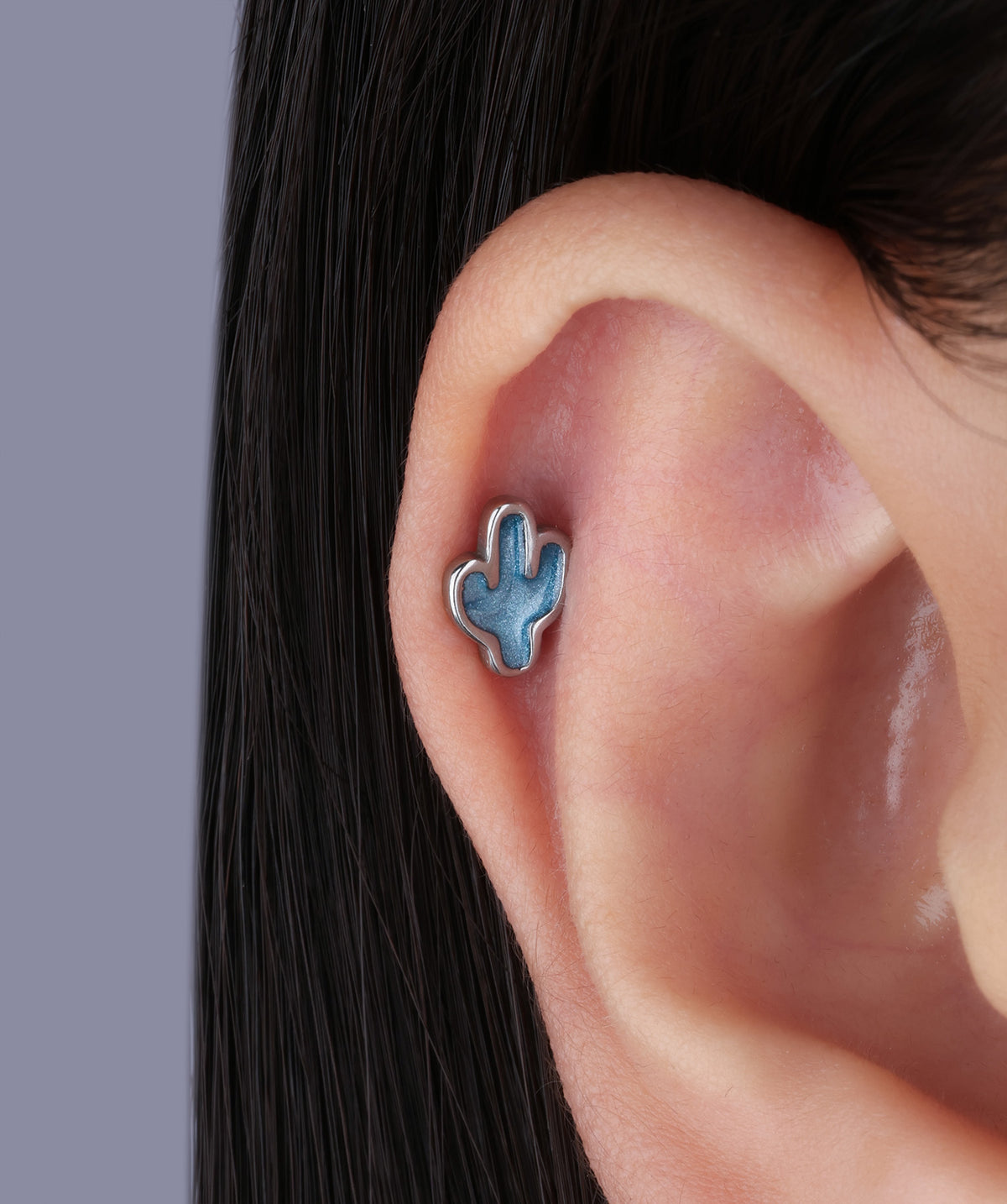 Enamel Cactus Flatback Stud - Stainless Steel - Helix, Upper Lobe, Conch - Oumo Jewelry