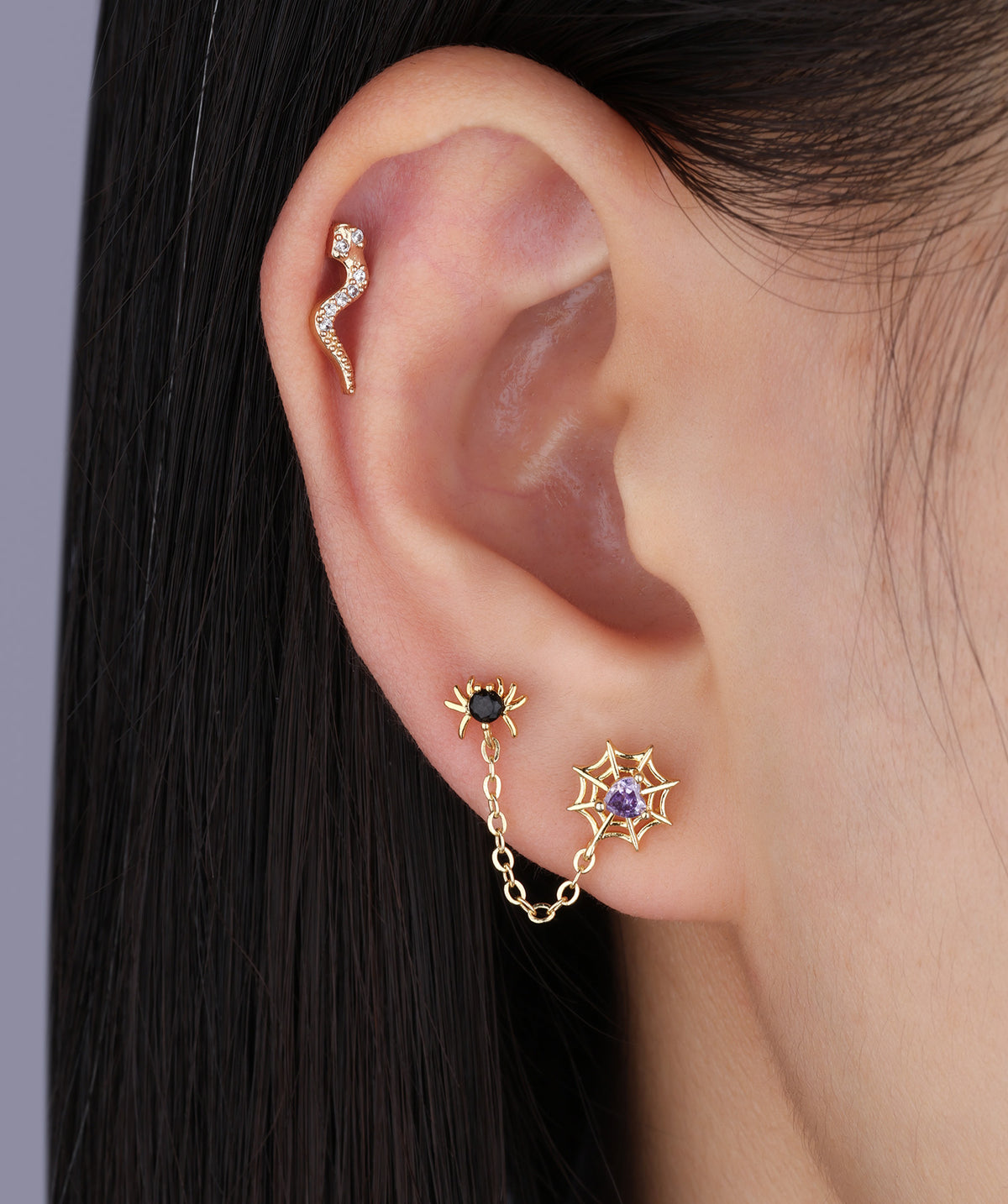 Snake Flatback Stud - Stainless Steel - Helix, Upper Lobe, Flat - Oumo Jewelry