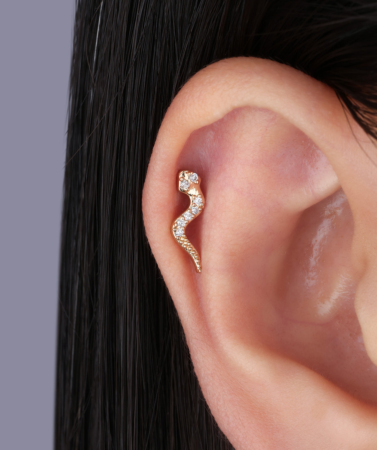 Snake Flatback Stud - Stainless Steel - Helix, Upper Lobe, Flat - Oumo Jewelry