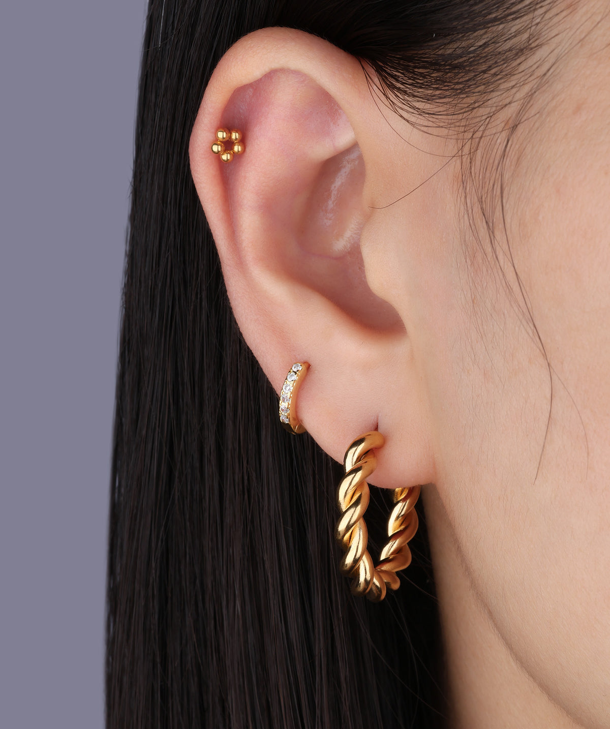Twist Huggie Hoops - Stainless Steel - Oumo Jewelry