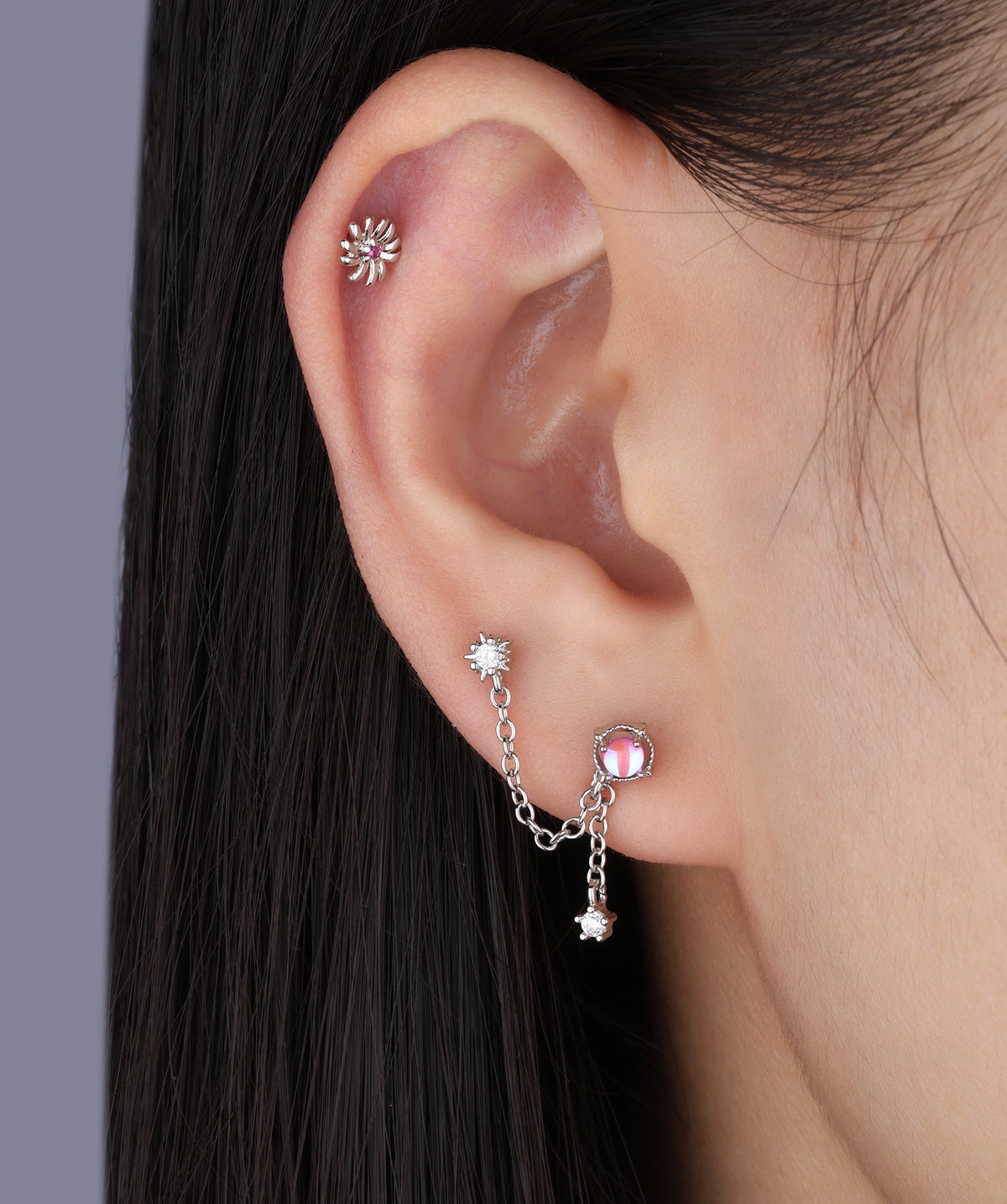 Firework Stud - Stainless Steel - Upper Lobe, Helix, Flat - Oumo Jewelry