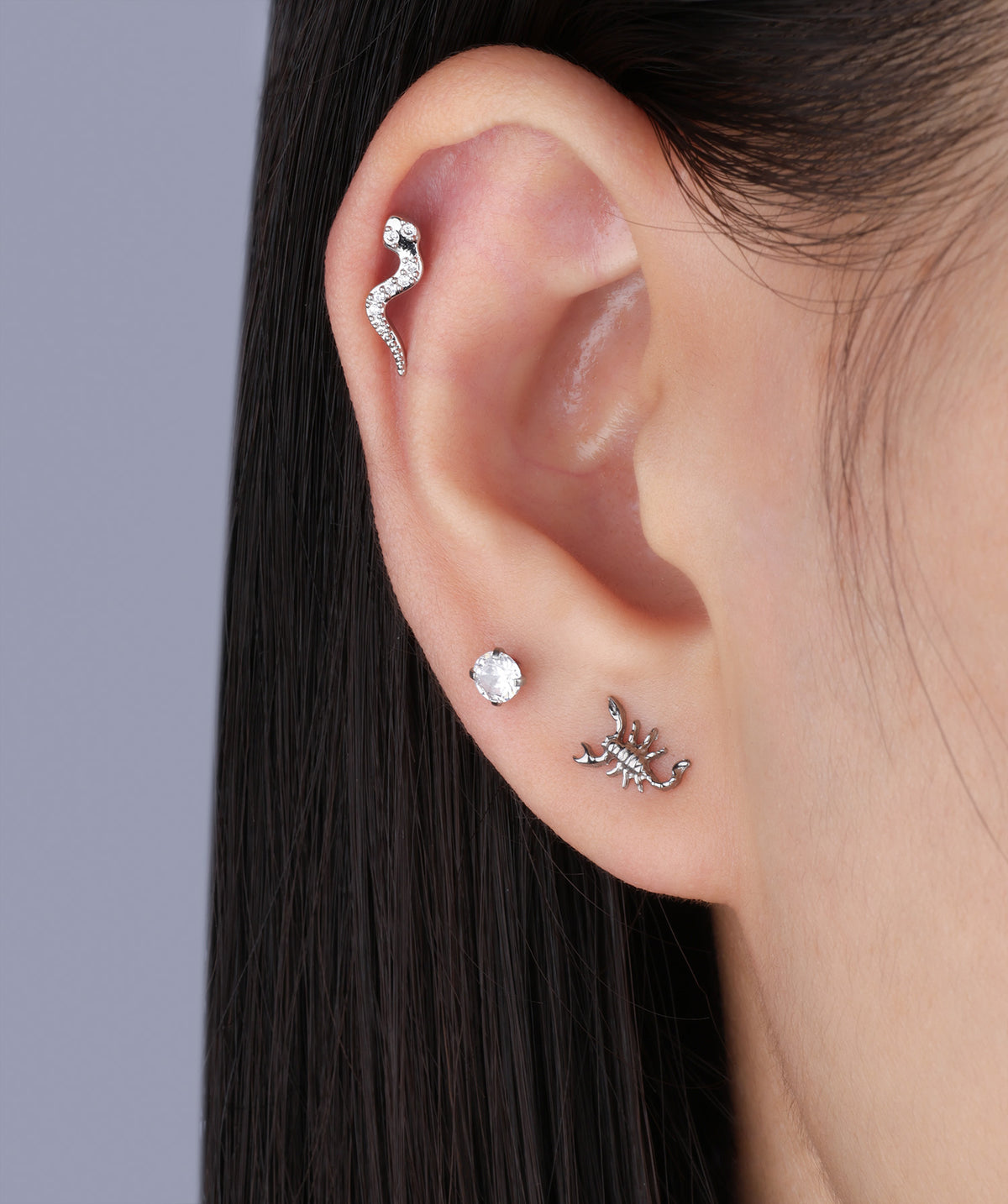 Snake Flatback Stud - Stainless Steel - Helix, Upper Lobe, Flat - Oumo Jewelry