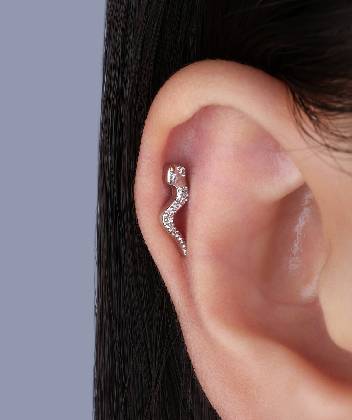 Snake Flatback Stud - Stainless Steel - Helix, Upper Lobe, Flat - Oumo Jewelry
