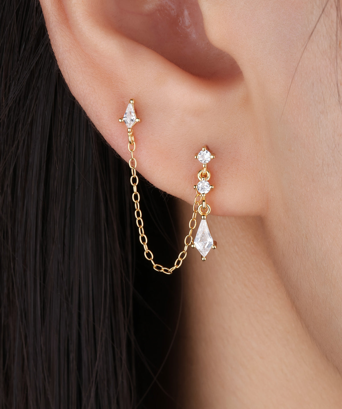 Charm Gems Chain - Sterling Silver 925 - Lobe, Upper Lobe - Oumo Jewelry
