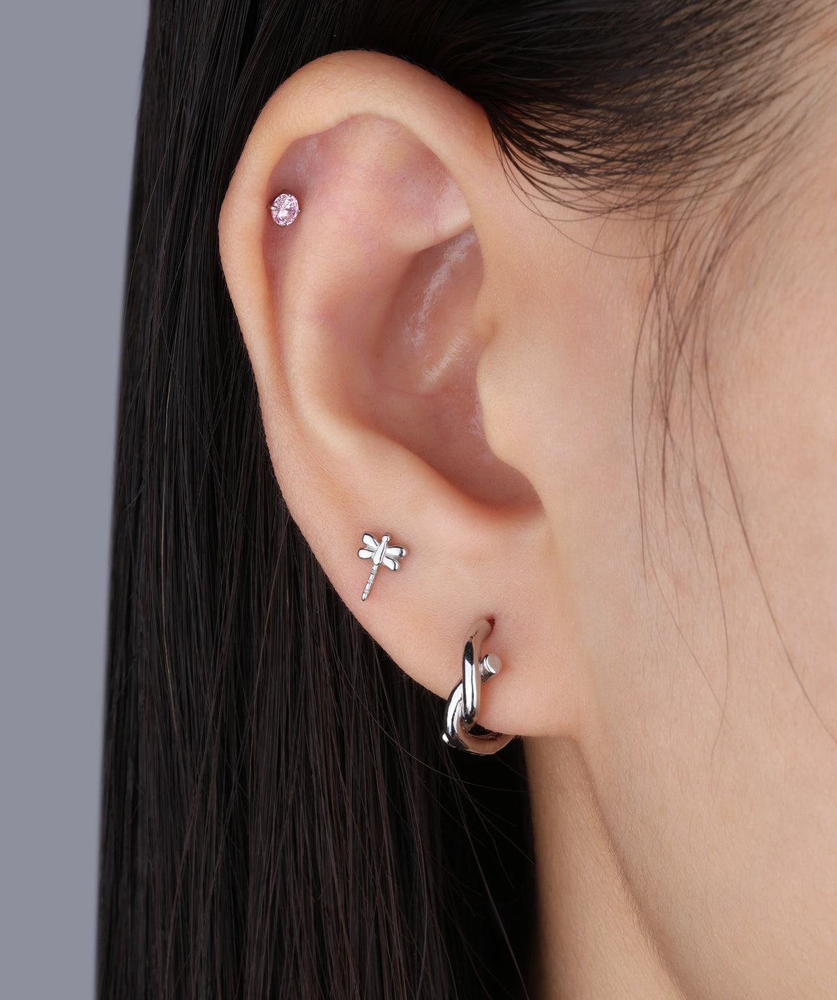 Dragonfly Flatback Stud - Stainless Steel - Helix, Upper Lobe, Conch - Oumo Jewelry