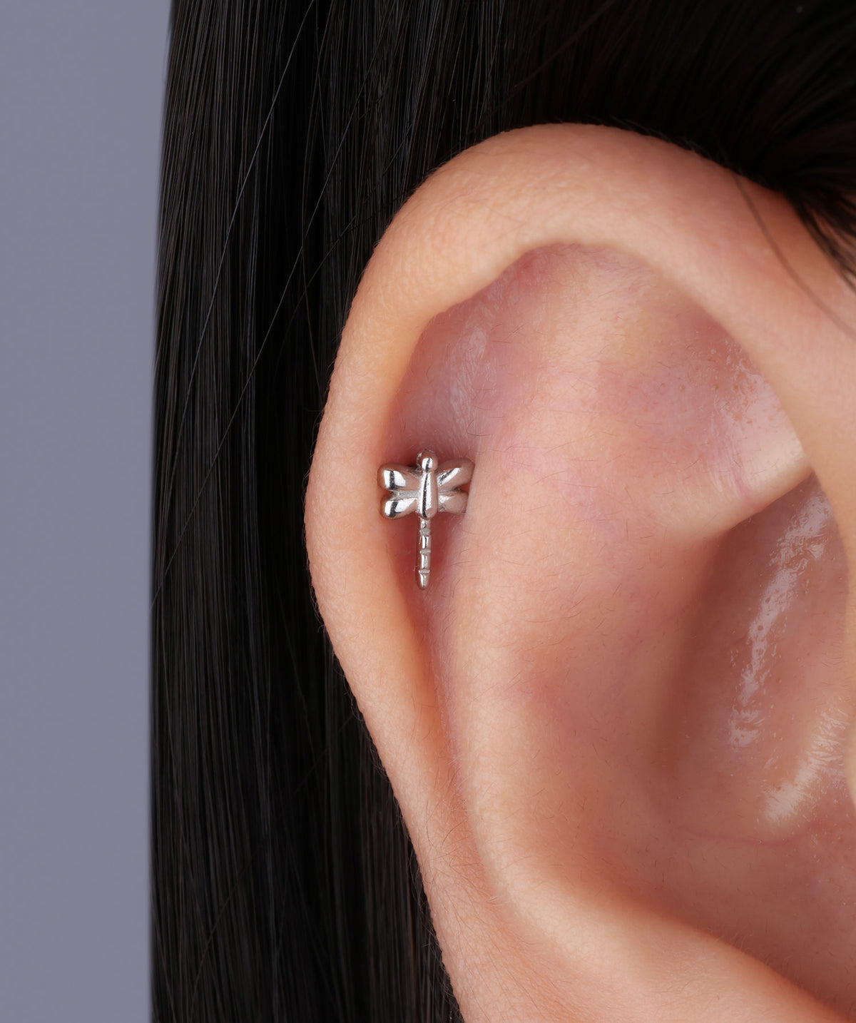Dragonfly Flatback Stud - Stainless Steel - Helix, Upper Lobe, Conch - Oumo Jewelry