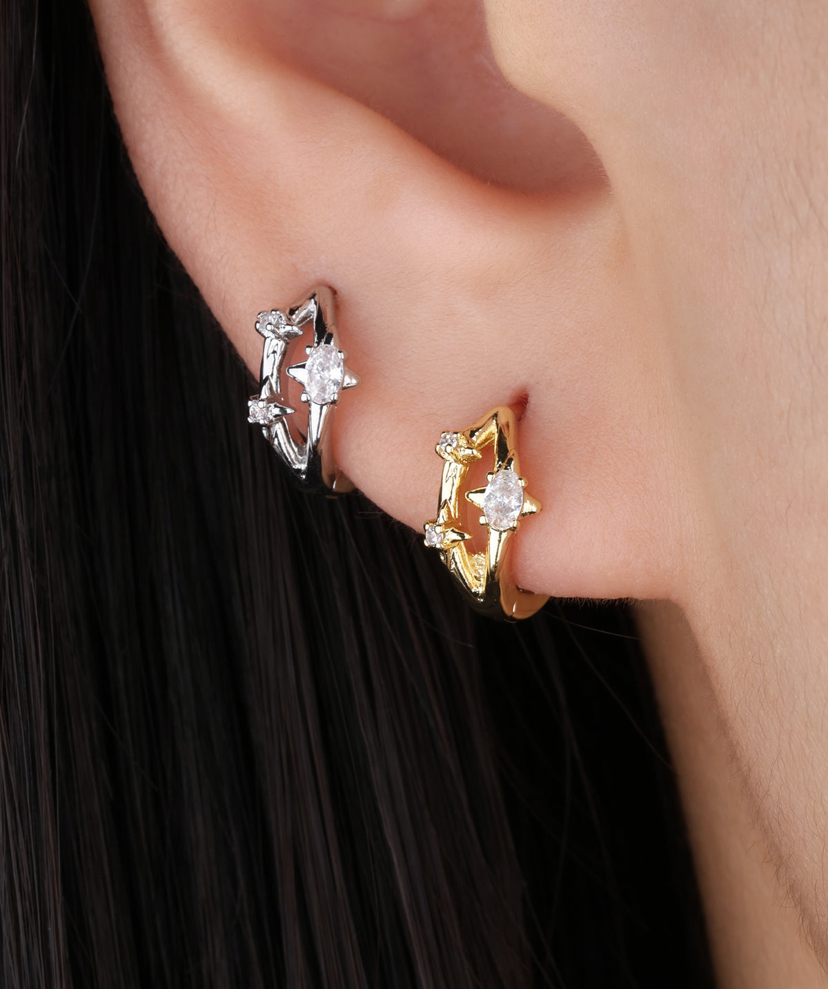 Starry Hoop - Brass - Upper Lobe - Oumo Jewelry