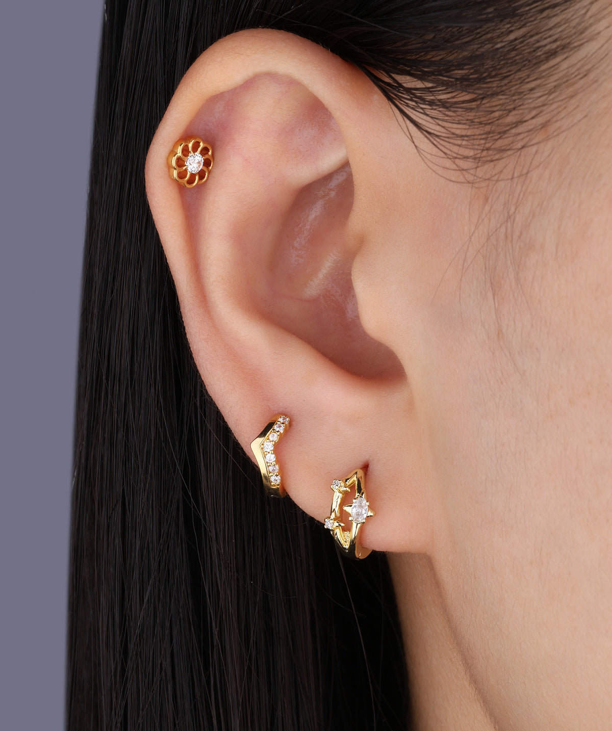 Starry Hoop - Brass - Upper Lobe - Oumo Jewelry