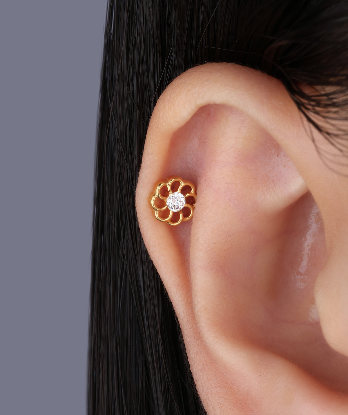 Titanium Delicate Flower Flatback Stud - Titanium - Helix, Upper Lobe, Conch - Oumo Jewelry