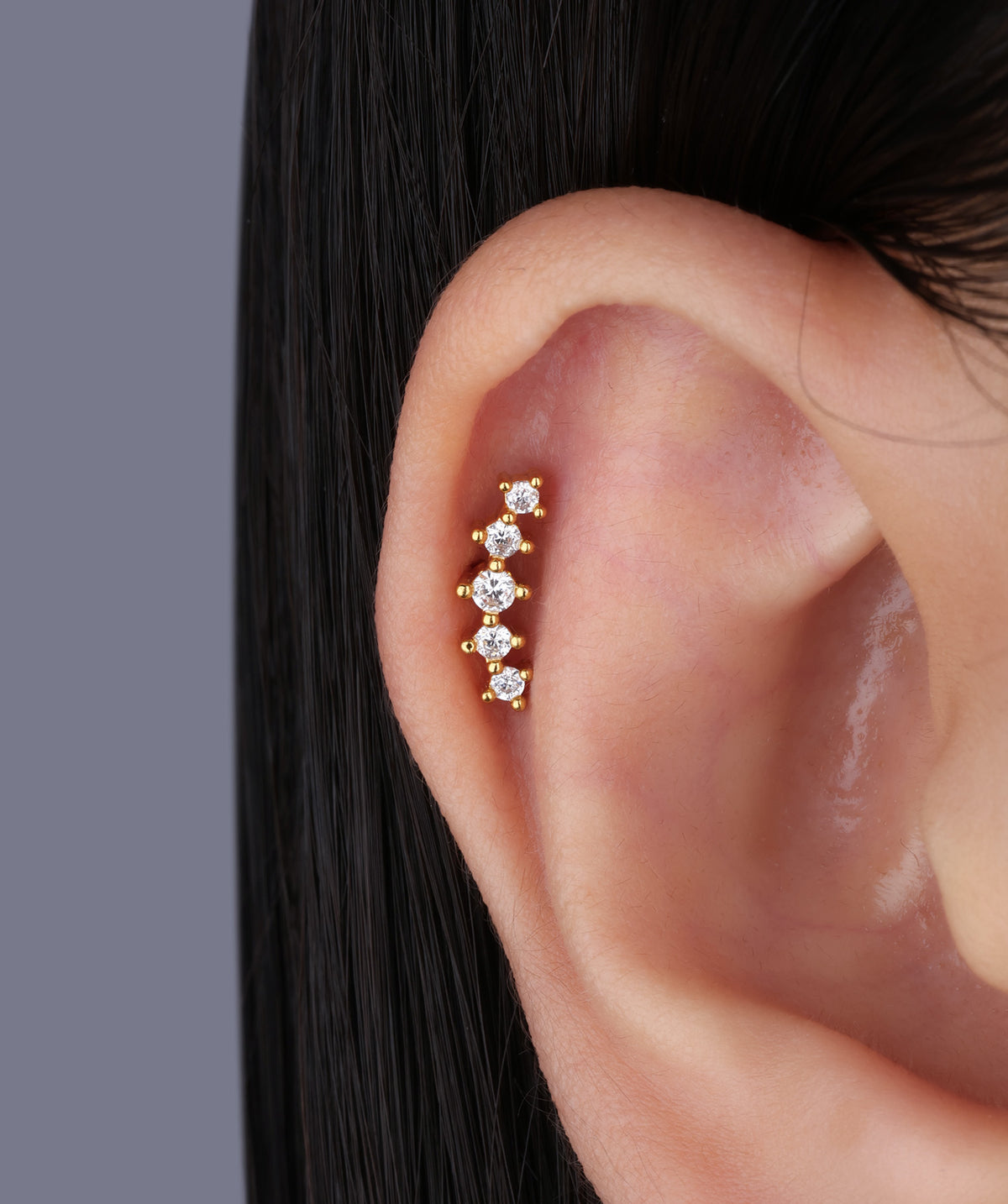 Shiny Gems Curved Flatback Stud - Stainless Steel - Helix, Upper Lobe, Flat - Oumo Jewelry