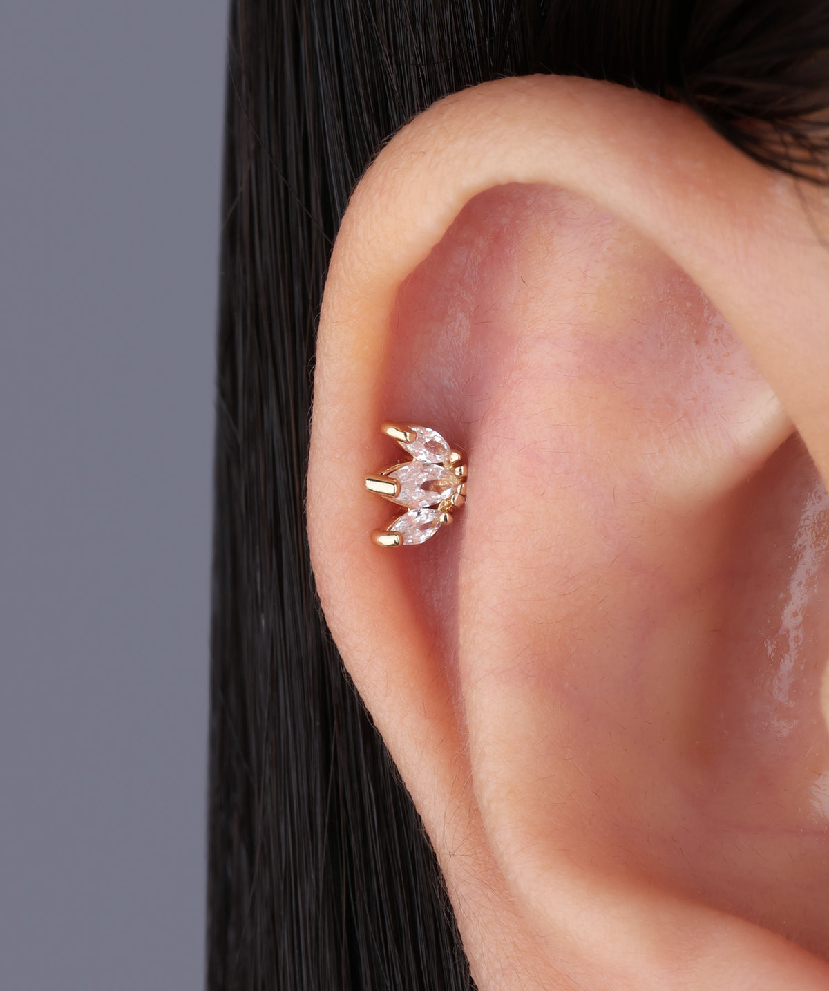 Marquise Gems Flatback Stud - Stainless Steel - Helix, Upper Lobe, Conch - Oumo Jewelry
