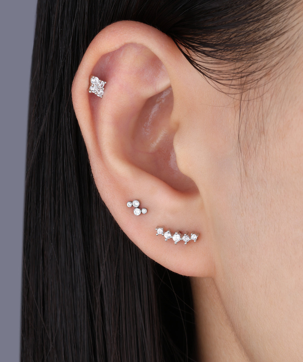 Shiny Flatback Stud - Stainless Steel - Helix, Upper Lobe, Conch - Oumo Jewelry