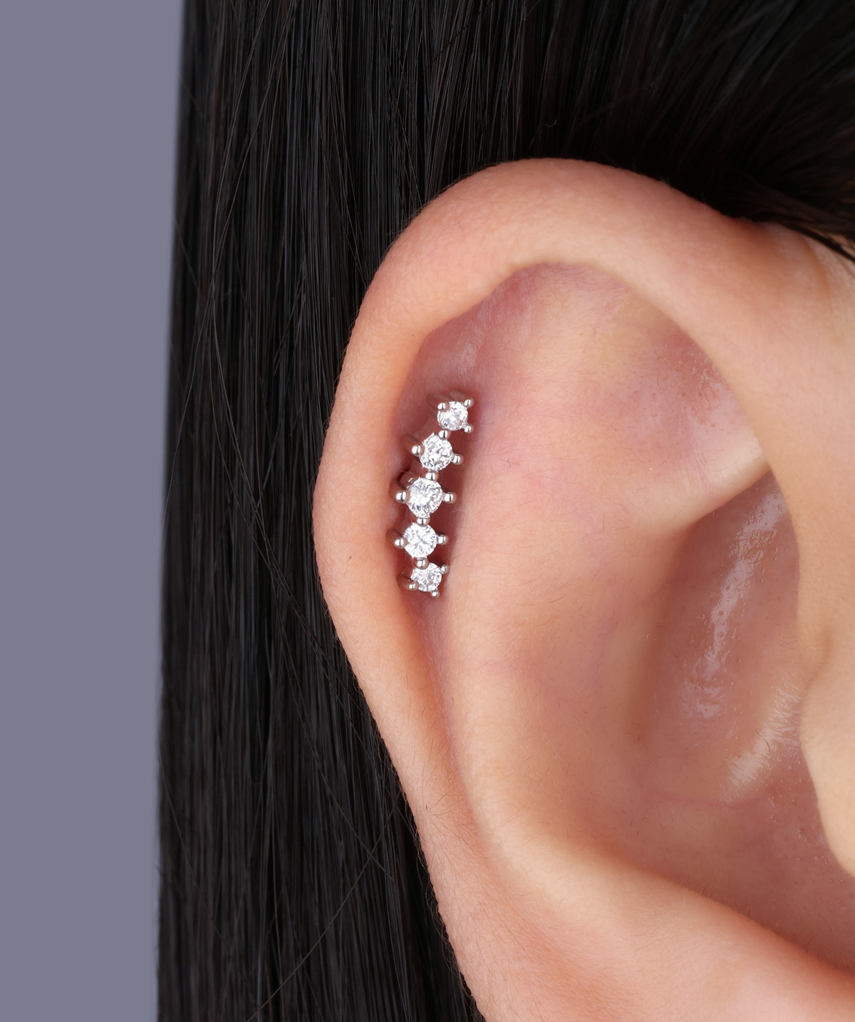 Shiny Gems Curved Flatback Stud - Stainless Steel - Helix, Upper Lobe, Flat - Oumo Jewelry