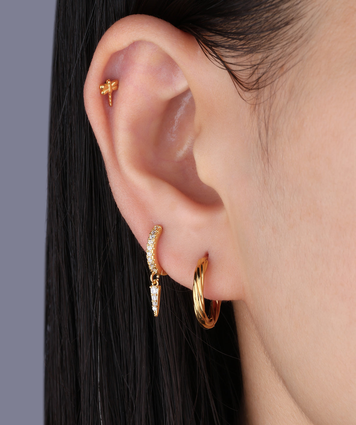 Dragonfly Flatback Stud - Stainless Steel - Helix, Upper Lobe, Conch - Oumo Jewelry