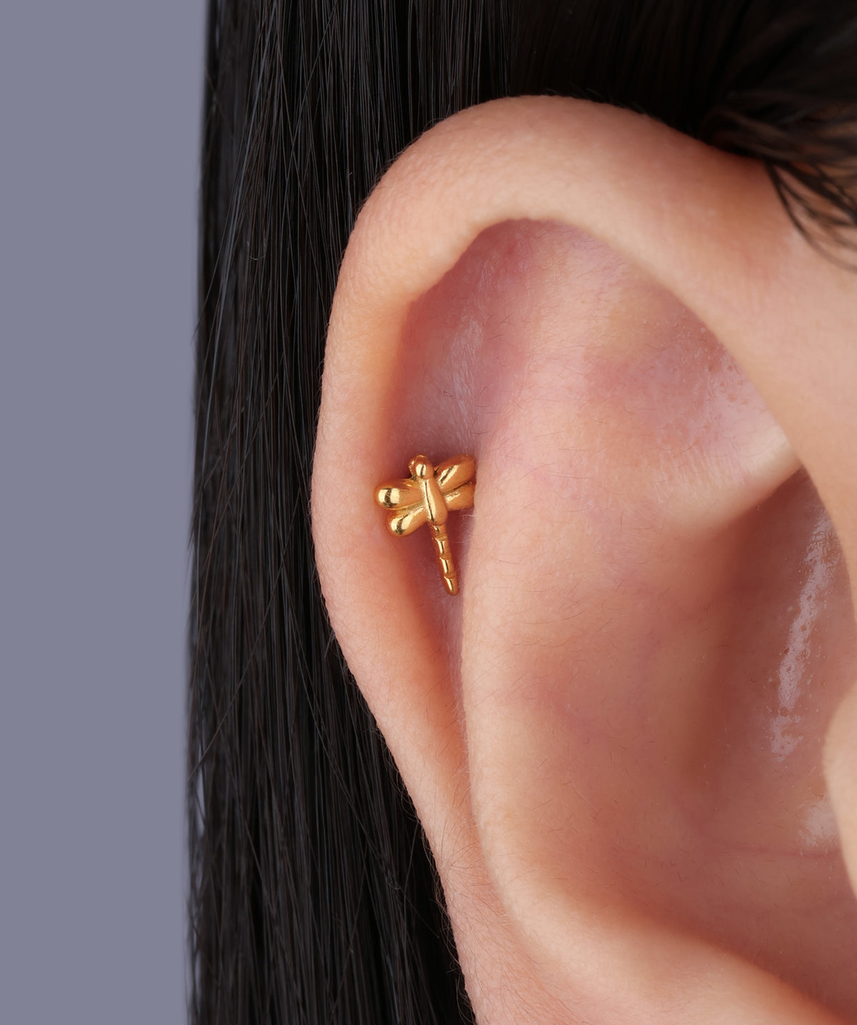 Dragonfly Flatback Stud - Stainless Steel - Helix, Upper Lobe, Conch - Oumo Jewelry