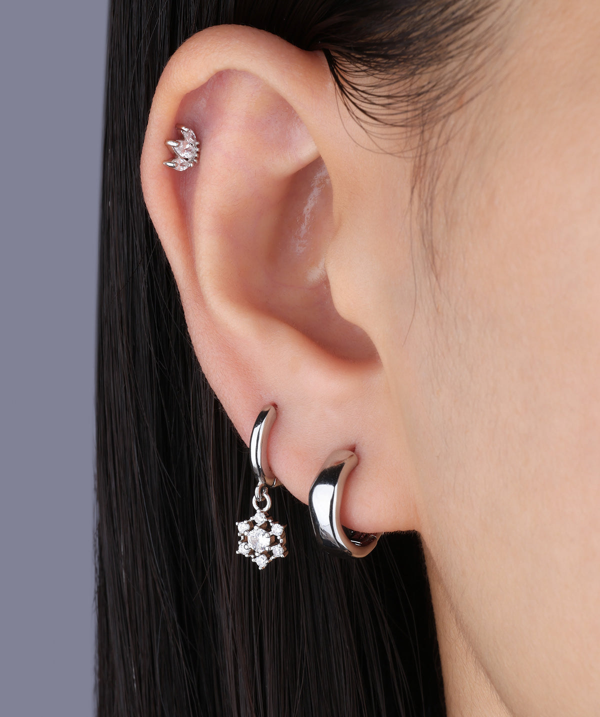Marquise Gems Flatback Stud - Stainless Steel - Helix, Upper Lobe, Conch - Oumo Jewelry