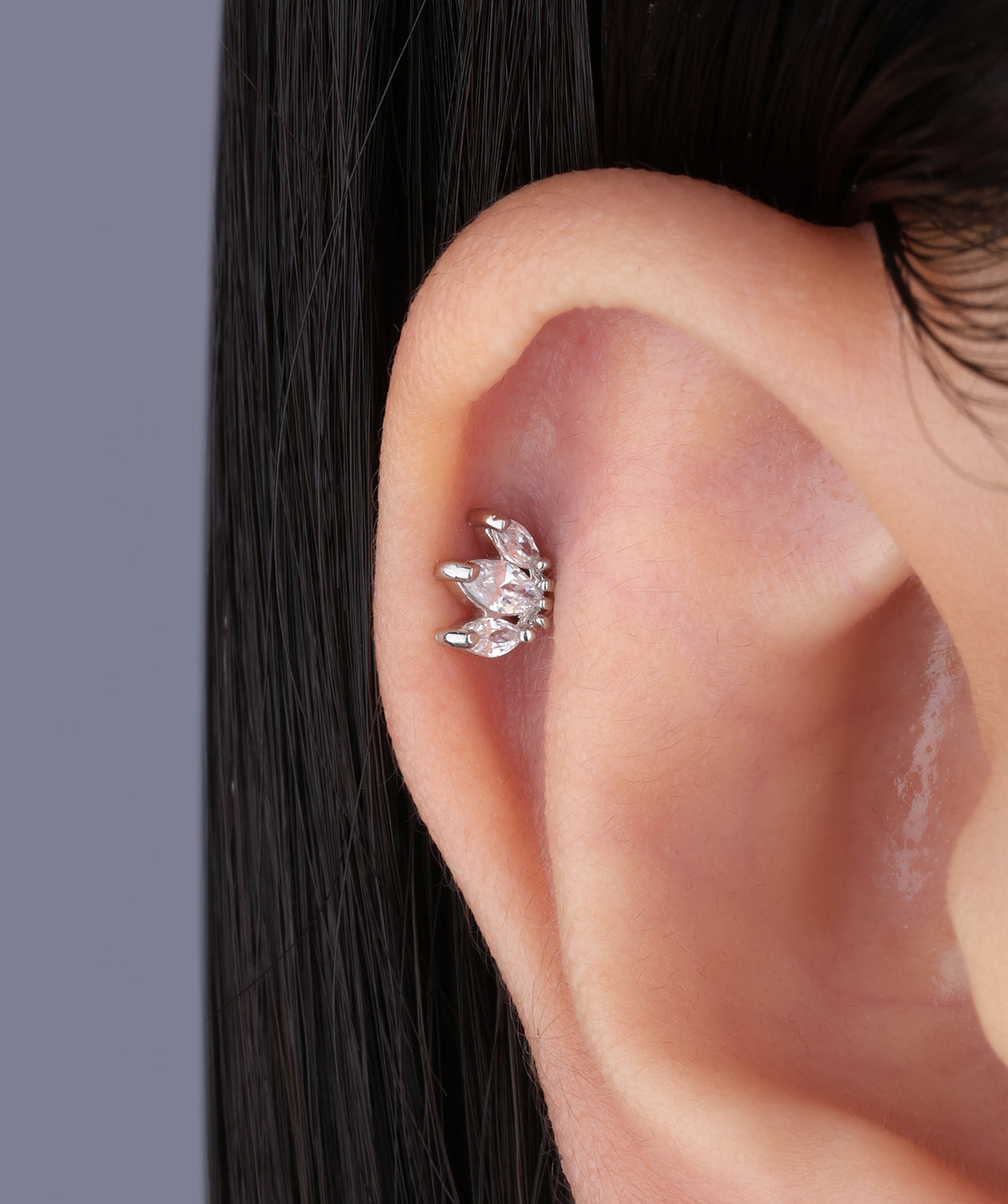 Marquise Gems Flatback Stud - Stainless Steel - Helix, Upper Lobe, Conch - Oumo Jewelry